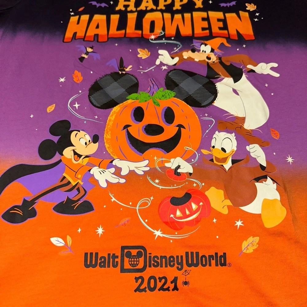 Disney World‎ 2021 Happy Halloween Ombre Mickey Donald Goofy Shirt Kids XL 14